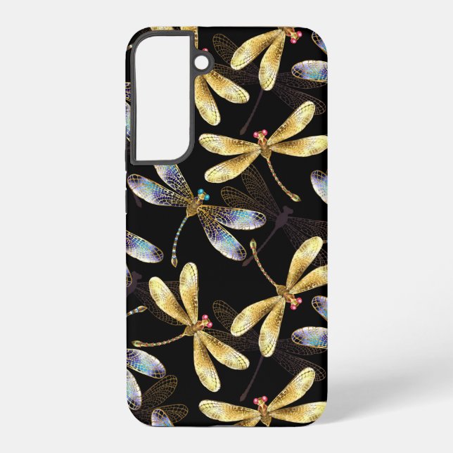 Funda Para Samsung Galaxy Patrón sin foco con Dragonflies dorados (Reverso )