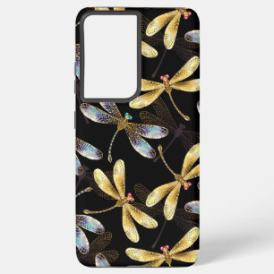 Funda Para Samsung Galaxy S21 Ultra Patrón sin foco con Dragonflies dorados