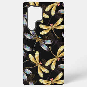 Funda Para Samsung Galaxy S22 Ultra Patrón sin foco con Dragonflies dorados