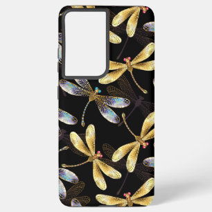 Funda Para Samsung Galaxy S21+ Patrón sin foco con Dragonflies dorados