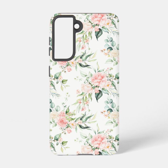 Funda Para Samsung Galaxy Patrón suave de flor rosa rosada en pasto (Reverso )