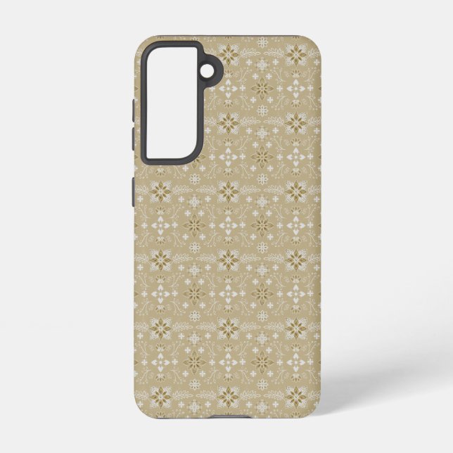 Funda Para Samsung Galaxy Patrón Taika dorado y blanco (Reverso )