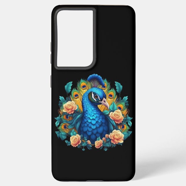 Funda Para Samsung Galaxy Peacock Con Rosas De Engranaje (Reverso )