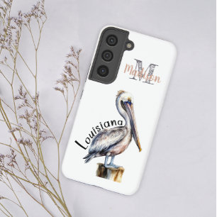 Funda Para Samsung Galaxy S22 Pelícano Acuarela Pastel Nombre Inicial Louisiana