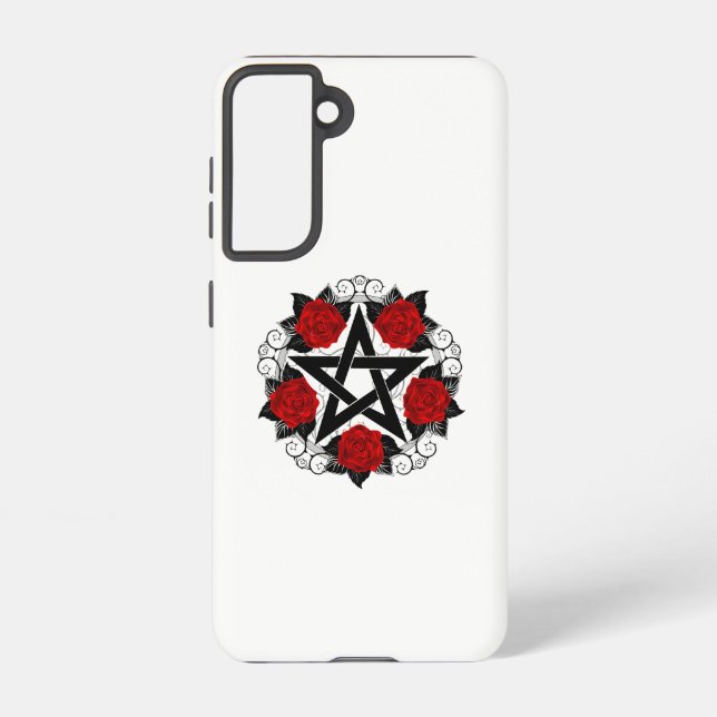 Funda Para Samsung Galaxy Pentagram con rosas rojas (Reverso )