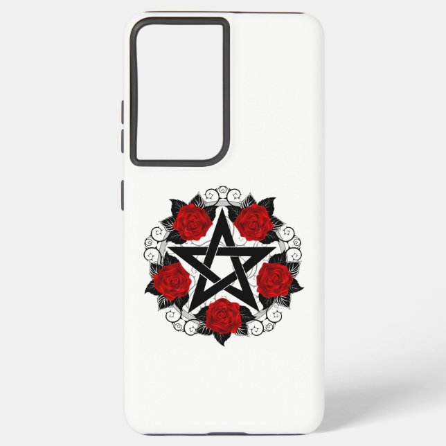 Funda Para Samsung Galaxy Pentagram con rosas rojas (Reverso )
