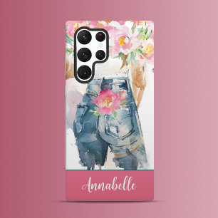 Funda Para Samsung Galaxy S22 Ultra Peonies rosados y denim Charm