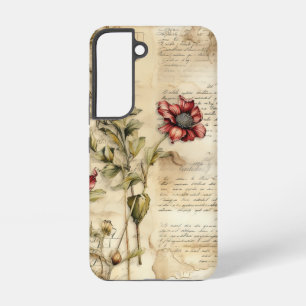 Funda Para Samsung Galaxy S22 Pergamino Vintage con Decoupage Floral Elegante