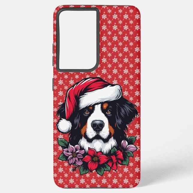 Funda Para Samsung Galaxy Perro Bernés festivo con Santa Hat y Florals (Reverso )