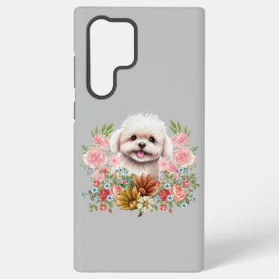 Funda Para Samsung Galaxy S22 Ultra Perro maltés con flores, adorable cachorro maltés