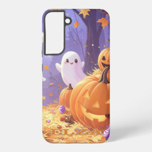 Funda Para Samsung Galaxy S22+ Personaliza el boo de Halloween de Cute Purple
