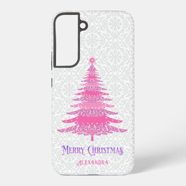 Funda Para Samsung Galaxy Personalizado del nombre del árbol de Navidad rosa (Reverso )