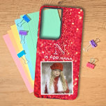 Funda Para Samsung Galaxy S21 Ultra Personalizado Nombre de foto Monograma Purpurina r<br><div class="desc">¿Qué tal una foto personalizado con un caso de teléfono de nana brag? Este divertido estuche de teléfono enfocado a una abuela presenta un fondo de bokeh purpurina rojo, espacio para un monograma de carta inicial y una foto. Personalice el texto para cualquier persona en los campos de plantilla, quite...</div>