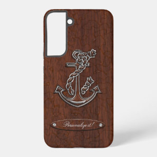 Funda Para Samsung Galaxy S22+ ¡Personalízalo! Acero Ancla De Mahogany Náutico Hú