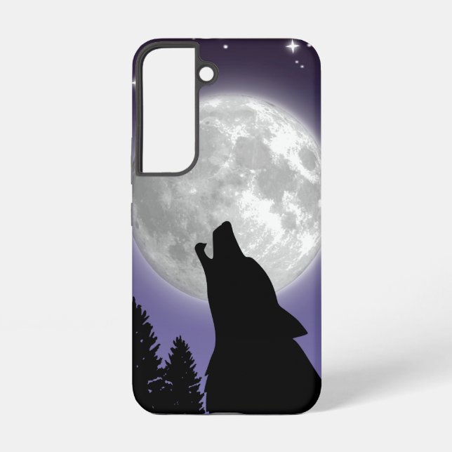 Funda Para Samsung Galaxy Phone case with a wolf howling at the full moon (Reverso )