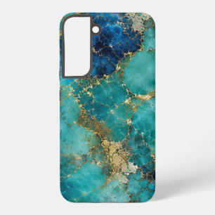 Funda Para Samsung Galaxy S22+ Piedra turquesa de lujo con vetas de oro elegantes