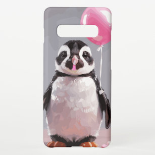 Funda Para Samsung Galaxy S10+ Pingüino lindo haciendo globos con chicle rosa