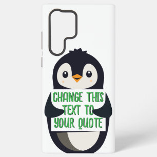 Funda Para Samsung Galaxy S22 Ultra Pingüino sosteniendo un cartel con mensaje persona