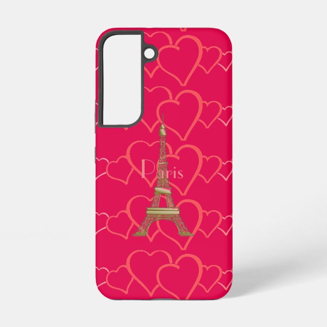 Funda Para Samsung Galaxy Pink Heart Love Eiffel Tower Paris (Reverso )