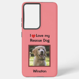 Funda Para Samsung Galaxy S21 Ultra Pink I Love my Rescue Dog   Nombre y foto