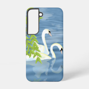 Funda Para Samsung Galaxy S22 Pintando la pareja azul y verde de cisnes en el la