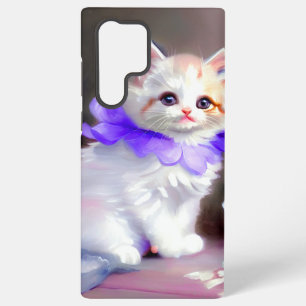 Funda Para Samsung Galaxy S22 Ultra Pintura de gato blanco con collar de flor púrpura