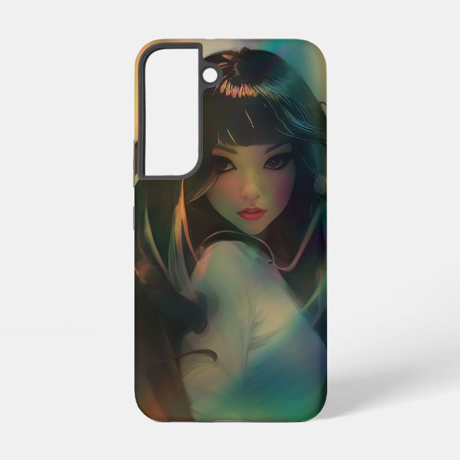 Funda Para Samsung Galaxy Pintura de un Chica animado rodeado de arcoiris (Reverso )