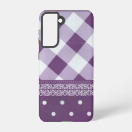 Funda Para Samsung Galaxy S21 Pintura morada de damasco floral de punto de polka
