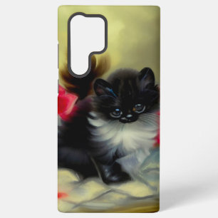 Funda Para Samsung Galaxy S22 Ultra Pintura Vintage de Gatito Negro y Blanco