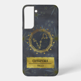 Funda Para Samsung Galaxy S22+ Pisces Astrología Zodiaca Oscura: Negro y Oro