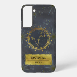 Funda Para Samsung Galaxy S22+ Piscis Astrología Zodiacal Oscura: Negro y Dorado