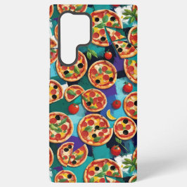Funda Para Samsung Galaxy S22 Ultra Pizza Pepperoni Abstracta En Fondo De Color Azul