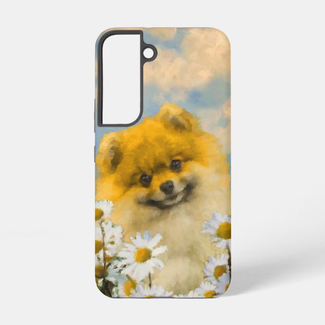 Funda Para Samsung Galaxy Pomerania en pintura de Daisies - Arte de perro or (Reverso )