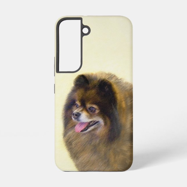 Funda Para Samsung Galaxy Pomerania Negra y Tan Pintura Original de Perro (Reverso )