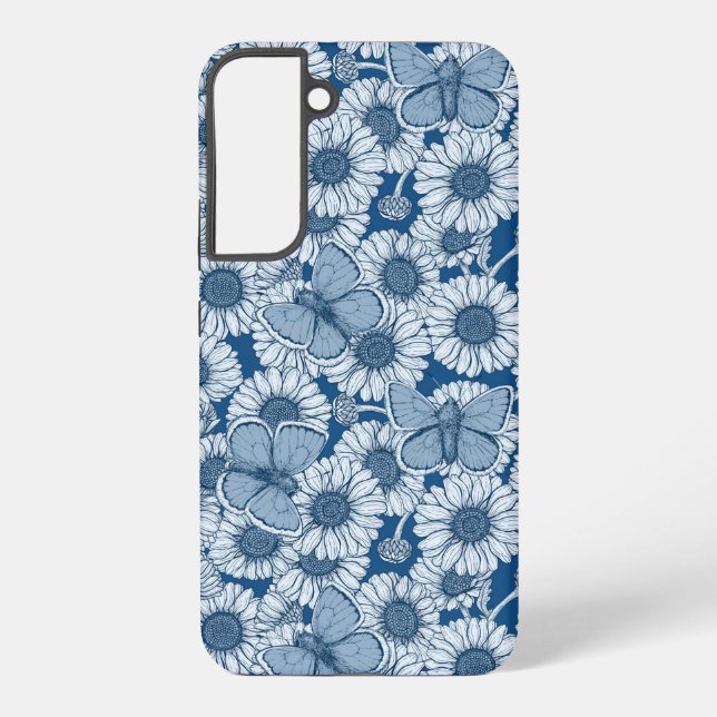 Funda Para Samsung Galaxy Primavera azul, flores silvestres, margaritas (Reverso )