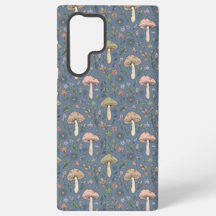 Funda Para Samsung Galaxy S22 Ultra Profundo Patrón Continuo de Hongos en Gris Pizarra