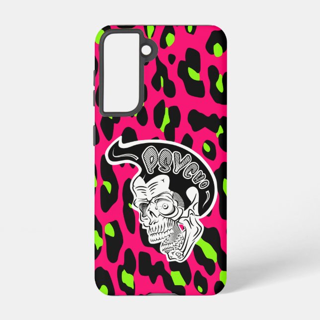Funda Para Samsung Galaxy Psycho Skull Rosa Caliente Estampado Leopardo (Reverso )