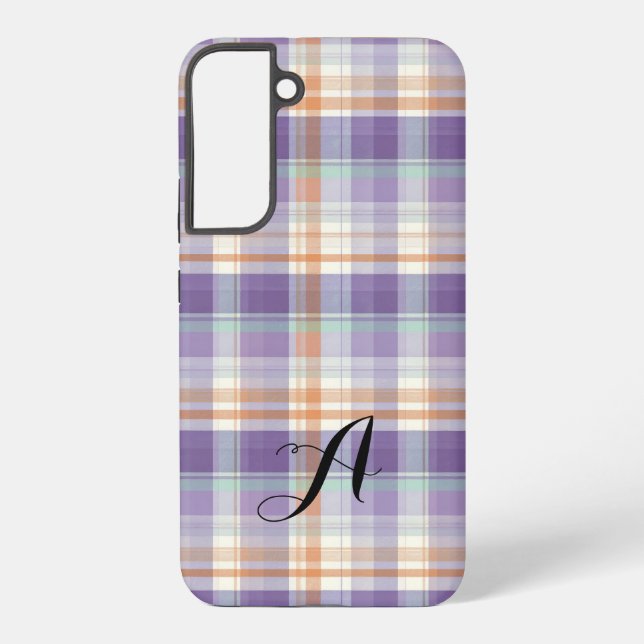 Funda Para Samsung Galaxy Purple Tartan Plaid Monogram Design (Reverso )