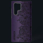 Funda Para Samsung Galaxy S22 Ultra Púrpura Metálica Con Lazo De Paisley Negro<br><div class="desc">Imagen de fondo malva metálico con acento paisley floral negro.</div>