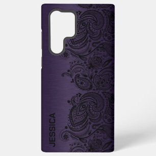 Funda Para Samsung Galaxy S22 Ultra Púrpura Metálica Con Lazo De Paisley Negro