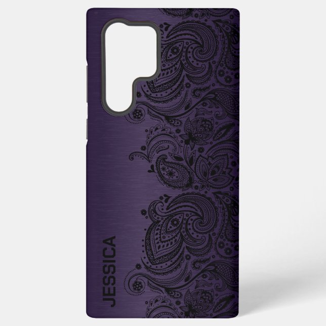 Funda Para Samsung Galaxy Púrpura Metálica Con Lazo De Paisley Negro (Reverso )