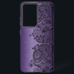 Funda Para Samsung Galaxy S21  Púrpura Metálica Con Lazo De Paisley Negro Samsung<br><div class="desc">Imagen de fondo malva metálico con acento paisley floral negro.</div>