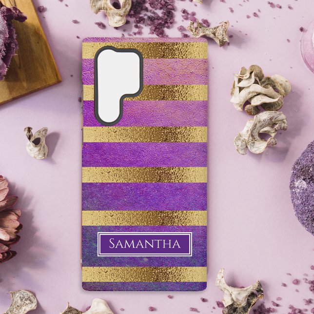 Funda Para Samsung Galaxy Púrpura rayada de oro metálico (Subido por el creador)