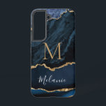 Funda Para Samsung Galaxy S22 Purpurina de oro azul Marble Cuatom Name y Letter<br><div class="desc">Fundas de Samsung Galaxy o casos de iPhone con nombre de monograma Agate Navy Blue Gold Gemstone Purpurina de Geode Sparkle Cumpleaños Personalizado - Aniversario o Regalo Boda / Proveedor - Añadir su carta / nombre - Texto o Eliminar - Hacer su regalo especial - Redimensionar y mover o eliminar...</div>