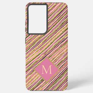 Funda Para Samsung Galaxy S21+ Purpurina de oro de lujo Sparkle Stripes Monograma