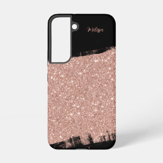 Funda Para Samsung Galaxy S22 Purpurina del pincel Rosa Oro Negro Nombre persona