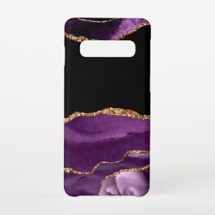 Funda Para Samsung Galaxy S10 Purpurina dorado violeta de mármol negro aglomerad