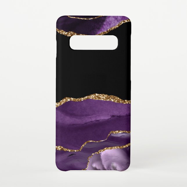 Funda Para Samsung Galaxy Purpurina dorado violeta de mármol negro aglomerad (Reverso)