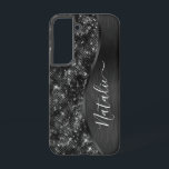 Funda Para Samsung Galaxy S22 Purpurina negro metálico personalizado<br><div class="desc">Personalice fácilmente este estuche de teléfono con motivos de purpurina metalizado y glamoroso de color negro con su propio nombre personalizado.</div>