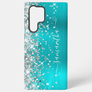 Funda Para Samsung Galaxy S22 Ultra Purpurina plateado Turquoise Blue Girly Signature
